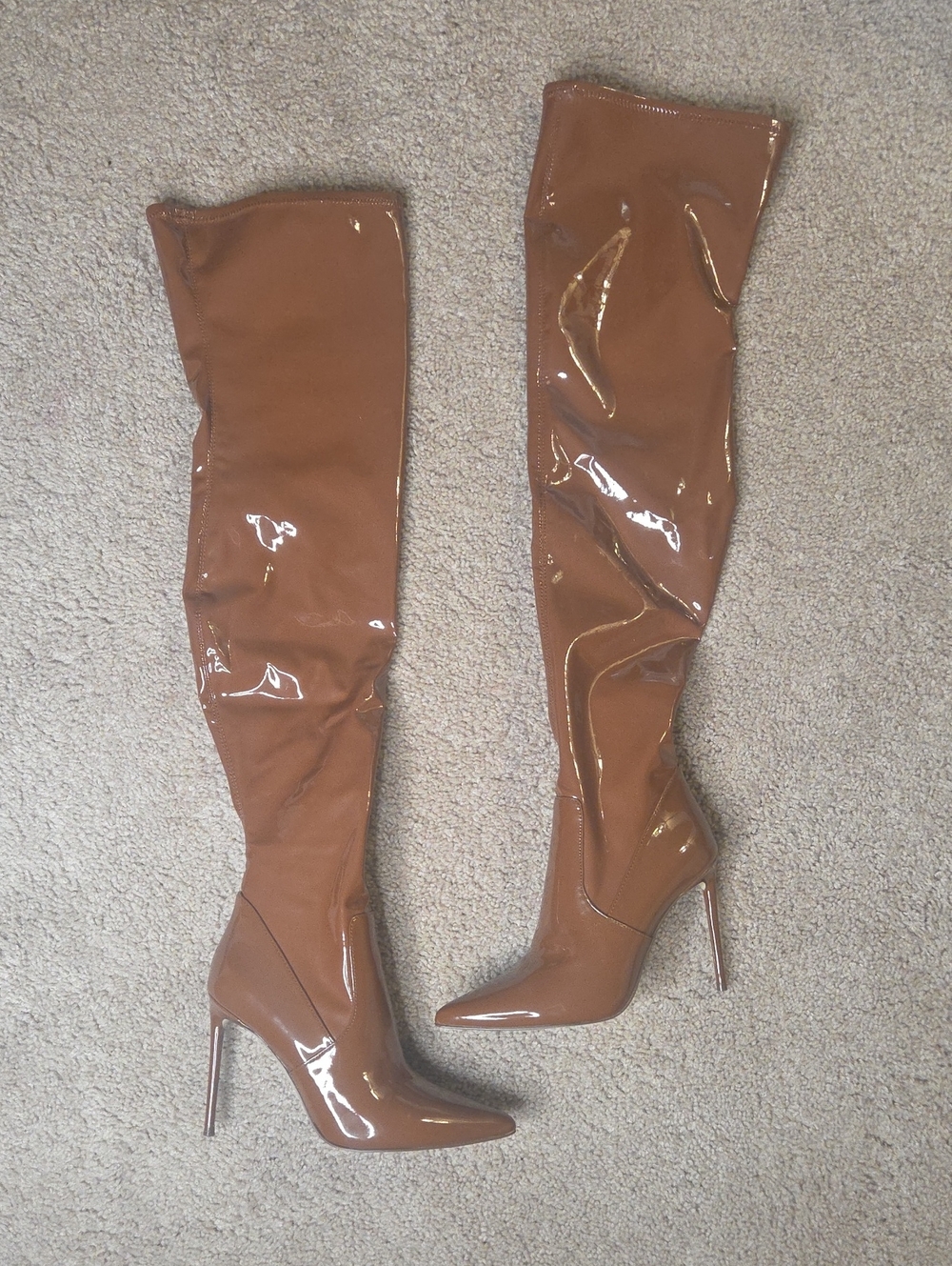Steve Madden Brown Patent Over-the-Knee Stiletto Boots